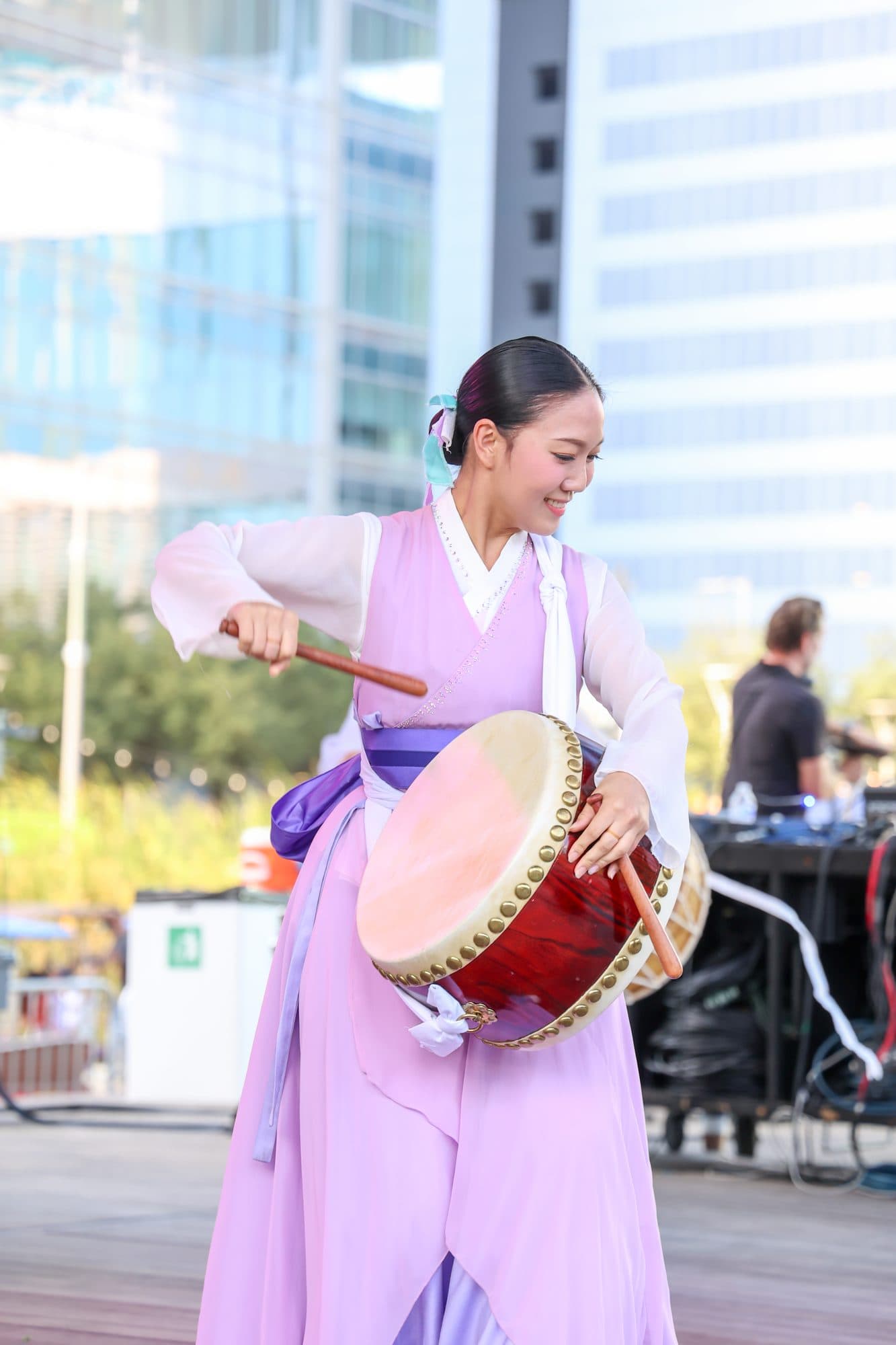 Korean Festival Houston performer dancing in hanbok
